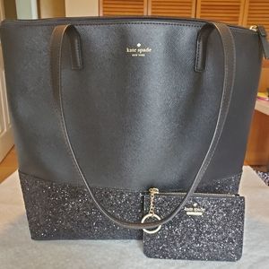 NWOT Kate Spade Black Glitter Tote Bundle!